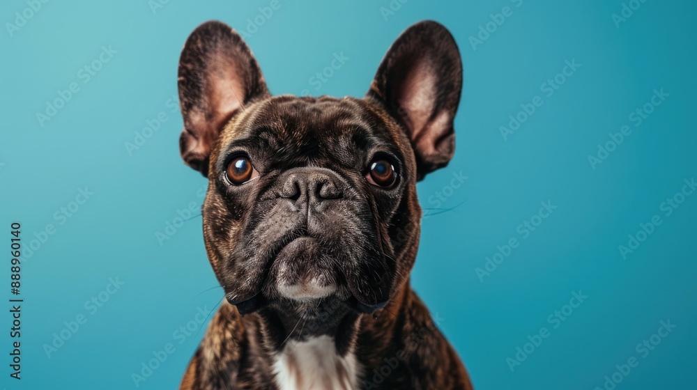 High Quality Photo Dog Portrait on Blue Backdrop High Quality Photo Dog Portrait on Blue Backdrop