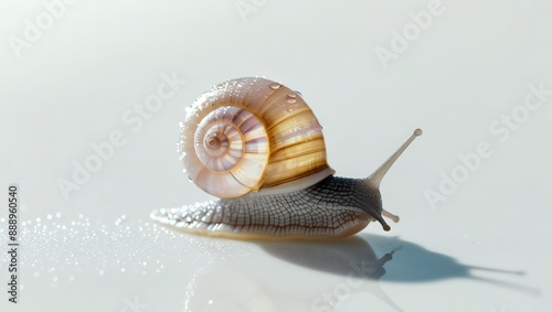 Real photo of new born snail on plain white background photo