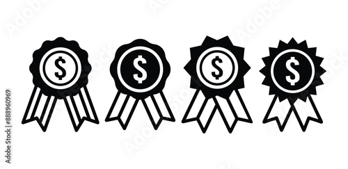 award medal with dollar coin icon symbol sign vector design black white simple illustration collection set isolated