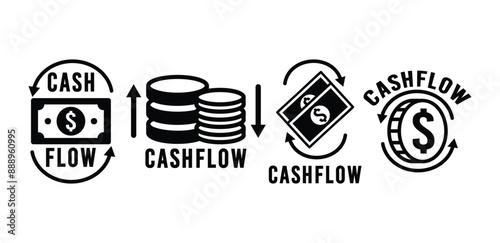 cash flow money icon symbol sign vector design black white color simple illustration set isolated