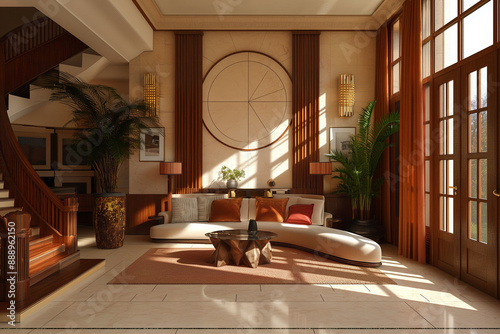 Art deco living space, livingroom, lobby, interiro design photo