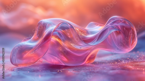 An abstract 3D shape with smooth, liquid-like surfaces and vibrant, shifting colors, floating in a pastel space