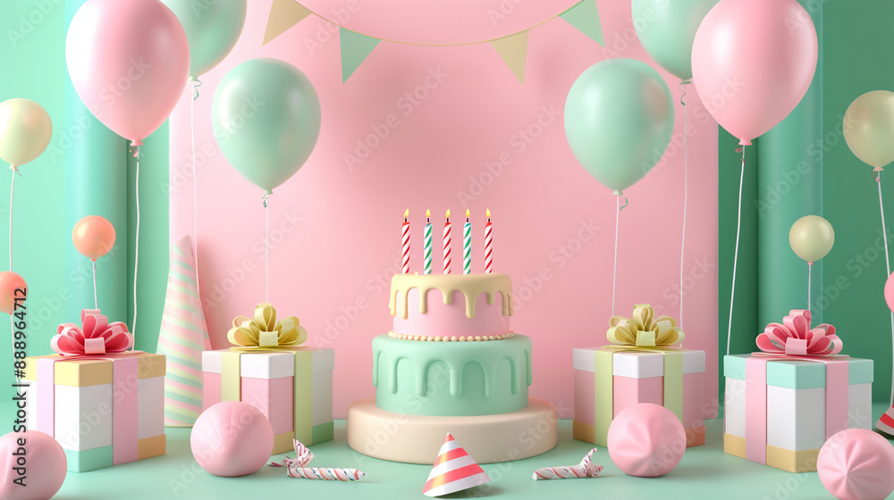 birthday party 3D rendering style celebration background gift box born day birthday party 3D rendering style celebration background gift box born day