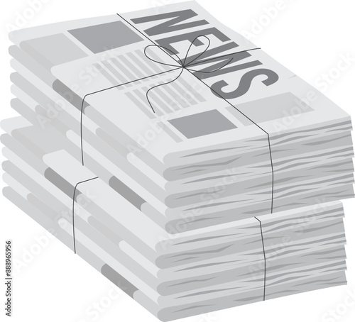 Pile of newspapers on white background. Stack of newspapers. Paper waste.
