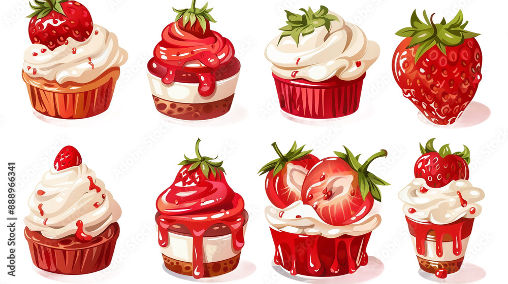 Fresh strawberry dessert vector design set, featuring a vibrant, healthy, and colorful array of sweet treats on a transparent background Fresh strawberry dessert vector design set, featuring a vibrant, healthy, and colorful array of sweet treats on a transparent background
