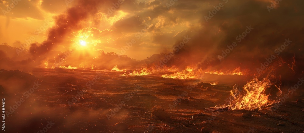 Fiery Sunset Over a Desolate Landscape Fiery Sunset Over a Desolate Landscape