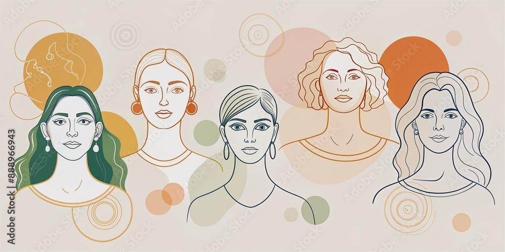 Modern abstract line minimalistic women faces arts set with different shapes for wall decoration, postcard or brochure cover design. Different woman faces. One line art. Vector illustrations design Modern abstract line minimalistic women faces arts set with different shapes for wall decoration, postcard or brochure cover design. Different woman faces. One line art. Vector illustrations design