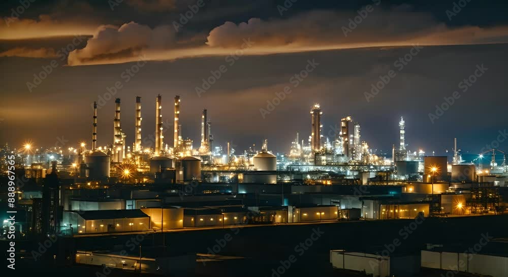 Industrial refinery complex illuminated at night Industrial refinery complex illuminated at night