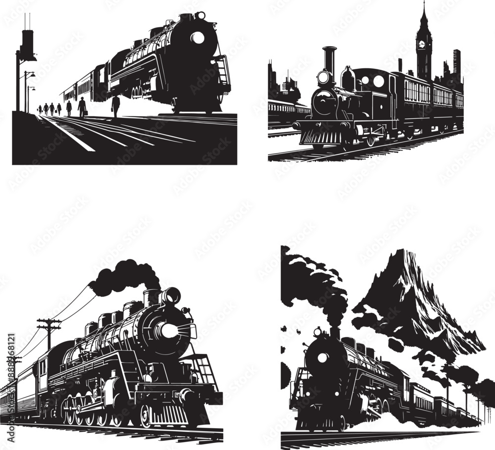 Obraz premium Train silhouette symbol icon, old locomotive silhouette, sign vector illustration