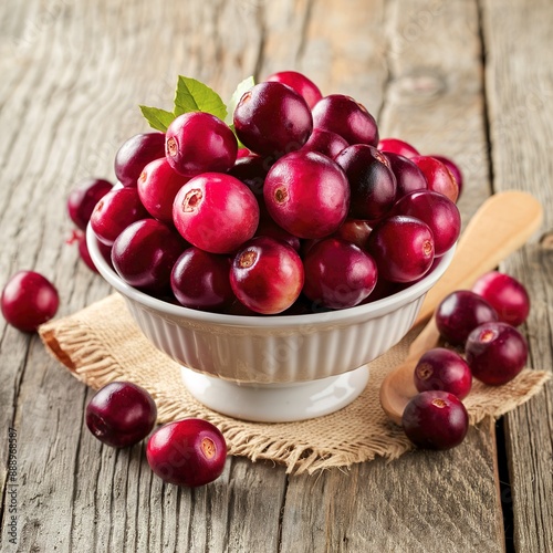 Sweet cranberries close up on wooden table