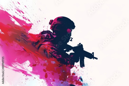 Soldiers in Military on Blank White Background with Colorful Smoke Graphic Generative Illustration