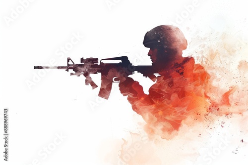 Soldiers in Military on Blank White Background with Colorful Smoke Graphic Generative Illustration