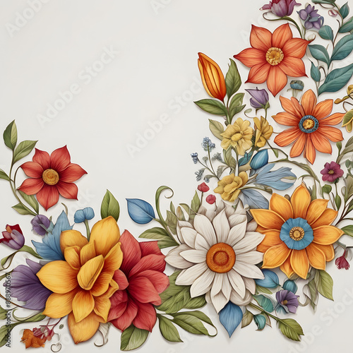 A Square Image of Blank White Background bordered by a beautiful detailed floral pattern