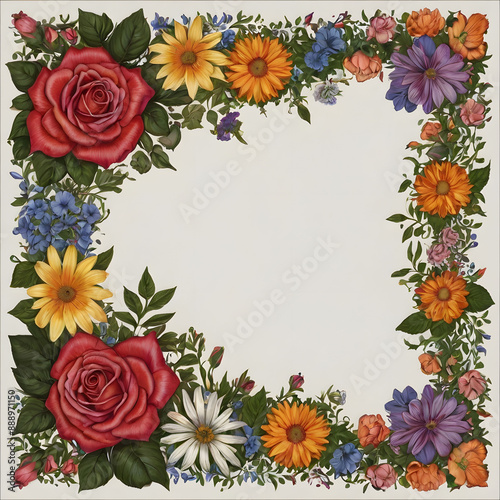 A Square Image of Blank White Background bordered by a beautiful detailed floral pattern