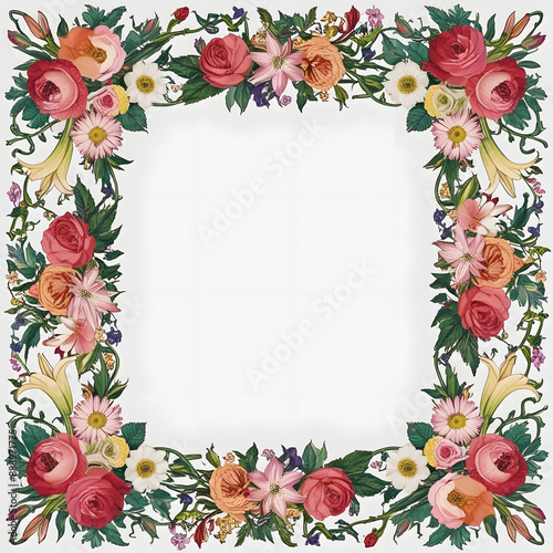 A Square Image of Blank White Background bordered by a beautiful detailed floral pattern