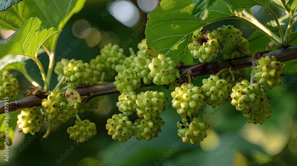 Paper Mullberry Broussonetia papyrifera beautiful green fruits Paper Mullberry Broussonetia papyrifera beautiful green fruits
