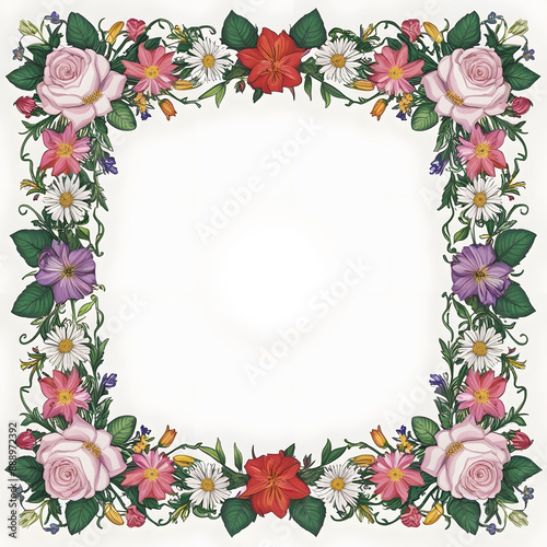 A Square Image of Blank White Background bordered by a beautiful detailed floral pattern
