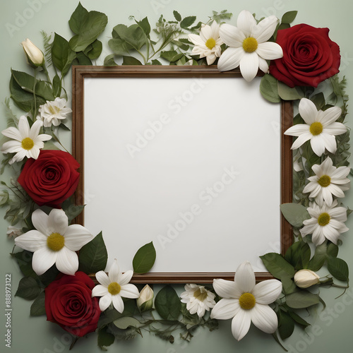 A Square Image of Blank White Background bordered by a beautiful detailed floral pattern