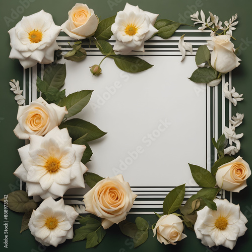 A Square Image of Blank White Background bordered by a beautiful detailed floral pattern
