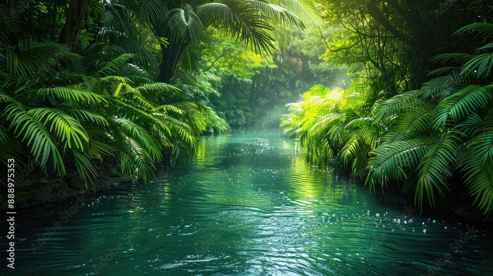 Lazy river winding through lush greenery Lazy river winding through lush greenery