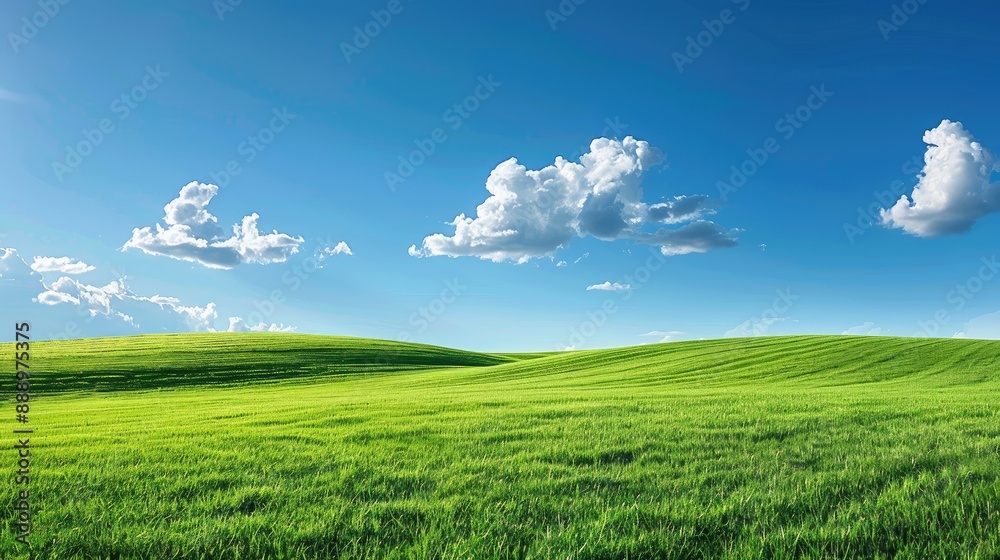 Lush green meadow under clear blue sky Lush green meadow under clear blue sky