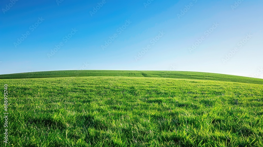 Naklejka premium Lush green meadow under clear blue sky