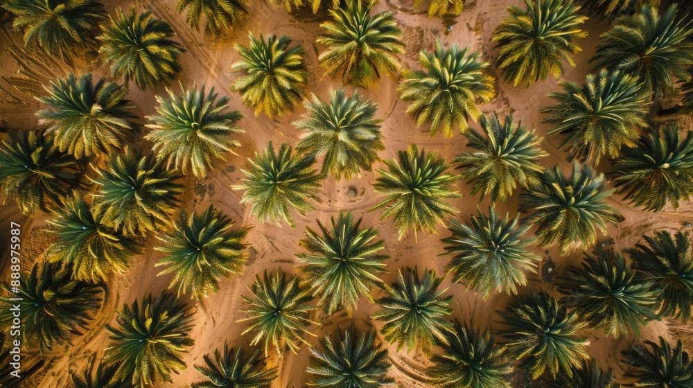 Top view of a large date Palms plantation in the desert Top view of a large date Palms plantation in the desert