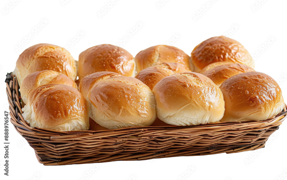 A wicker basket brimming with soft, golden rolls A wicker basket brimming with soft, golden rolls