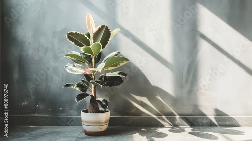 Ficus elastica commonly named rubber plant or karet kebo Potted house plant Air purifier photo