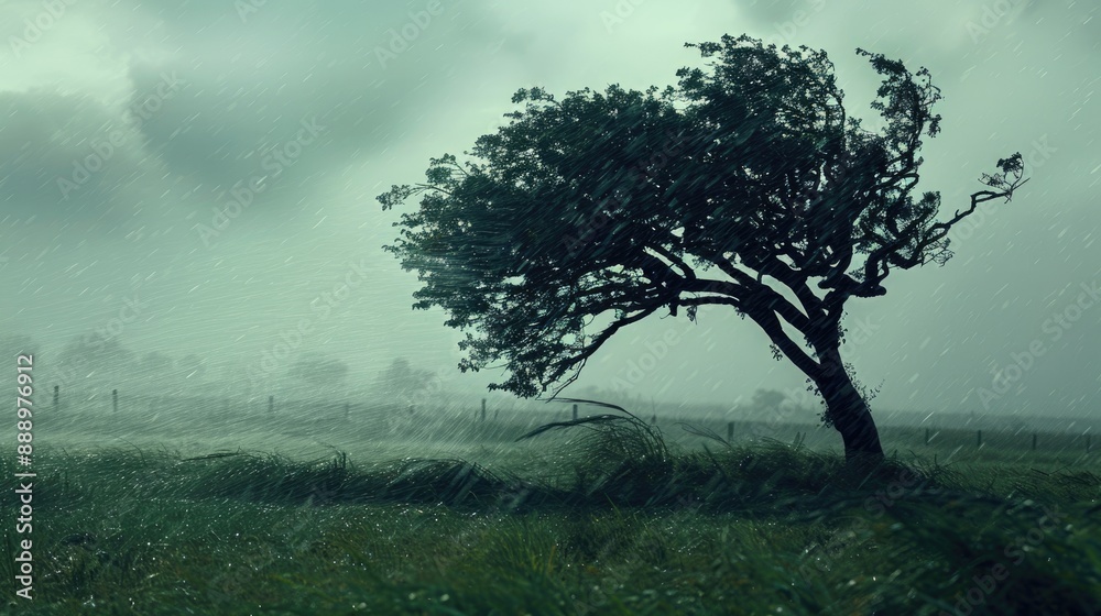Rainy day tree heavy wind hurricane during the rainy season