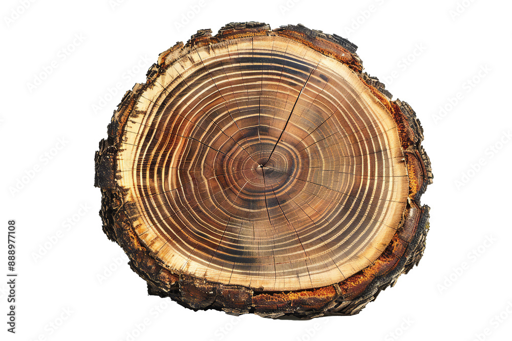 Fototapeta premium Round cut down tree with annual rings on transparent background Generative Ai