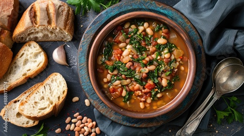 Wallpaper Mural Homemade Ribollita tuscan bean soup with light rye ciabatta top view Torontodigital.ca