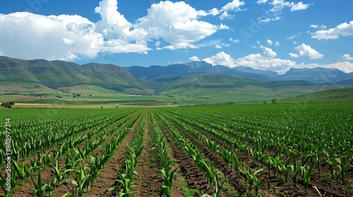 african agriculture green corn field in spring in south africa