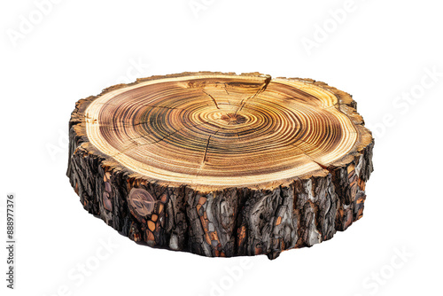 Round cut down tree with annual rings on transparent background Generative Ai