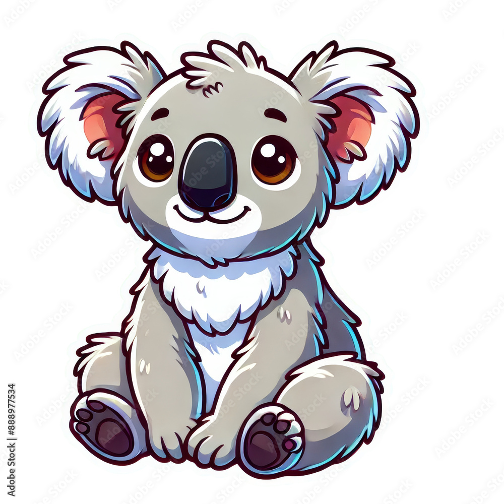 Obraz premium Cute koala bear sitting sticker style with white outline on transparent background clipart