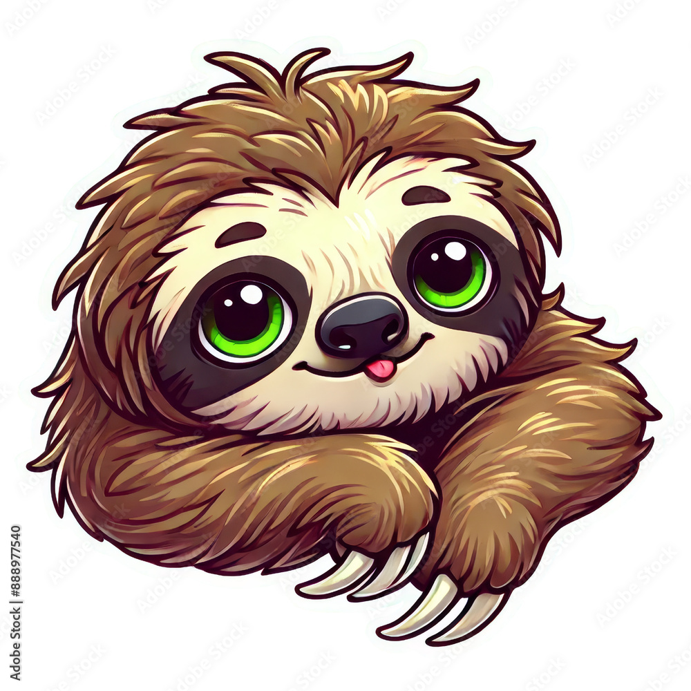 Adorable baby sloth sticker with white outline on transparent background clipart Adorable baby sloth sticker with white outline on transparent background clipart