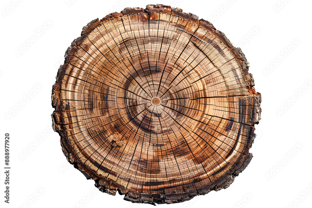 Fototapeta premium Round cut down tree with annual rings on transparent background Generative Ai