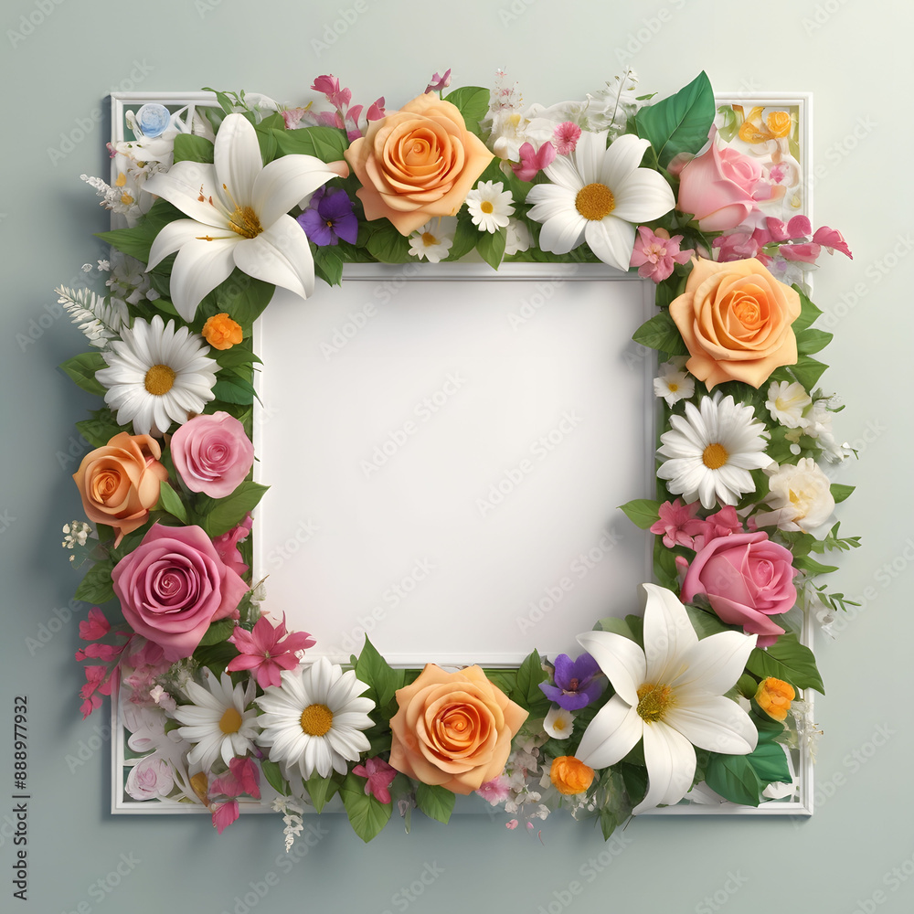 A Square Image of Blank White Background bordered by a beautiful detailed floral pattern A Square Image of Blank White Background bordered by a beautiful detailed floral pattern