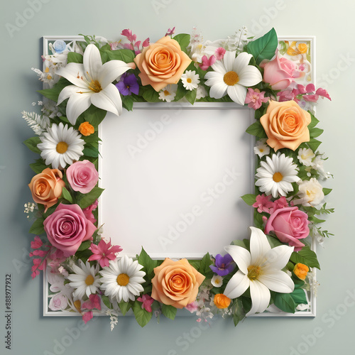 A Square Image of Blank White Background bordered by a beautiful detailed floral pattern