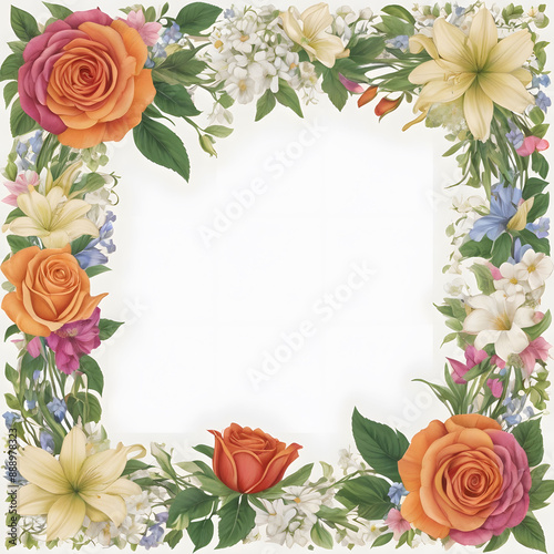 A Square Image of Blank White Background bordered by a beautiful detailed floral pattern