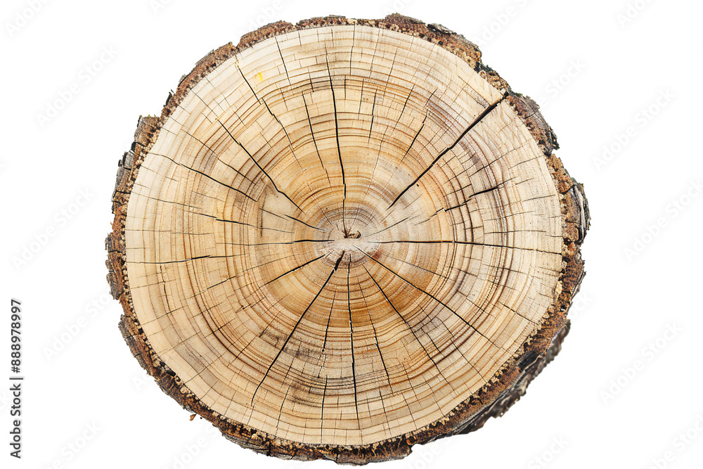 Fototapeta premium Round cut down tree with annual rings on transparent background Generative Ai