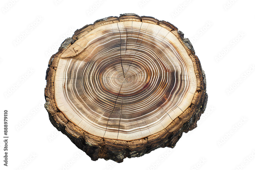 Obraz premium Round cut down tree with annual rings on transparent background Generative Ai