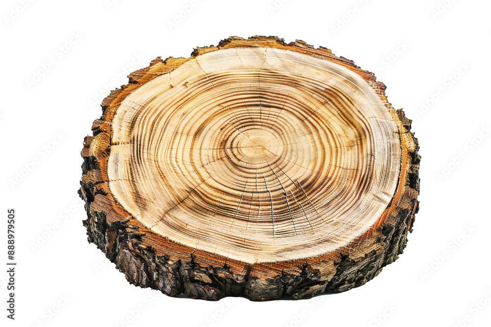 Round cut down tree with annual rings on transparent background Generative Ai