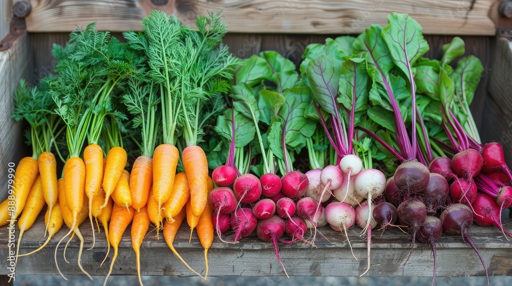 Mixed root vegetables: carrots, beets, and radishes Mixed root vegetables: carrots, beets, and radishes