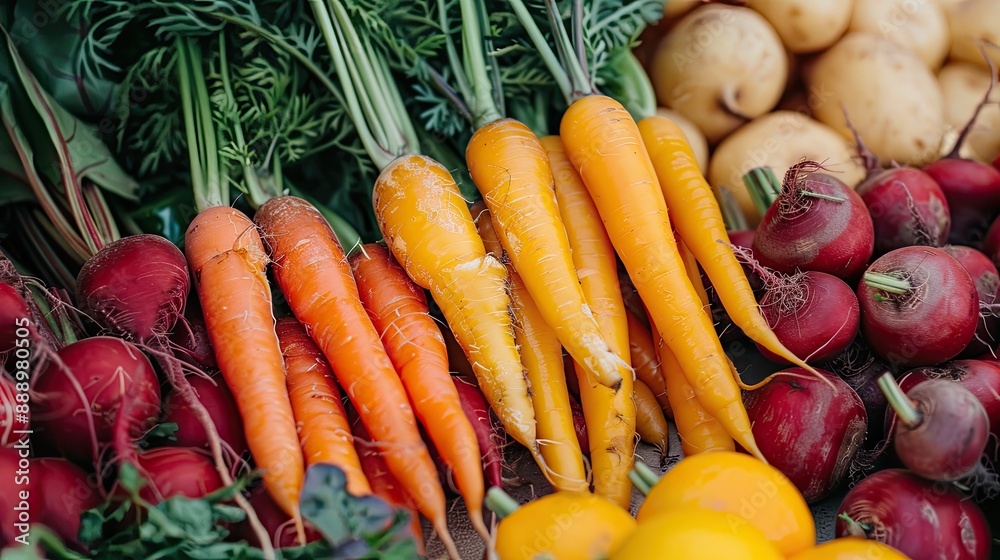 Mixed root vegetables: carrots, beets, and radishes Mixed root vegetables: carrots, beets, and radishes