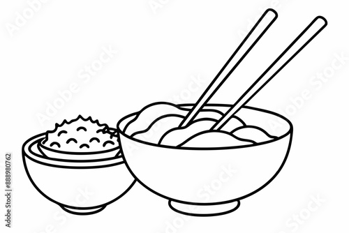 bundle of ramen in bowls and chopsticks silhouette vector illustration