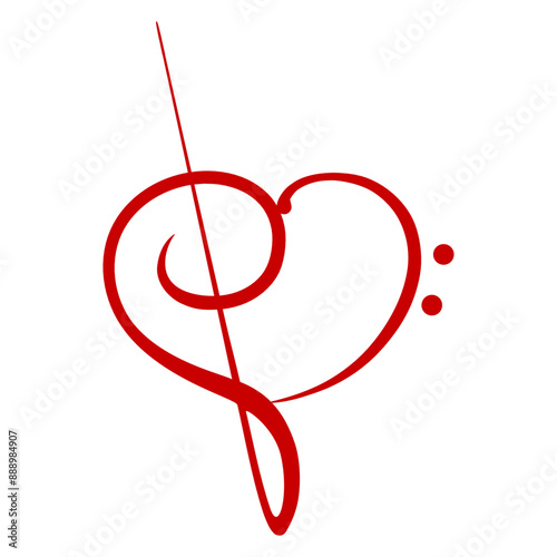 I Love Music Bass Clef Heart Note French Violin Treble Musical Instrument Sound Love Icon Symbol Design