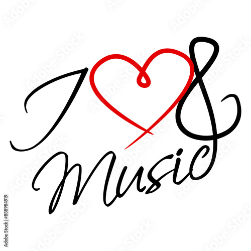 I Love Music Bass Clef Heart Note French Violin Treble Musical Instrument Sound Love Icon Symbol Design