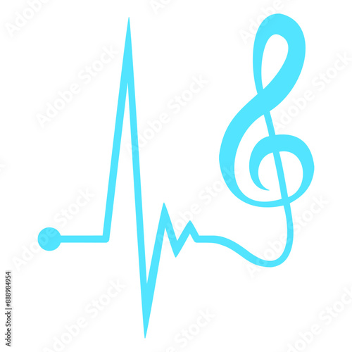 Cyan Blue Music Clef Pulse Graph Medicine Heartbeat Frequency ECG Note French Violin Treble Musical Instrument Sound Love Icon Symbol Design	