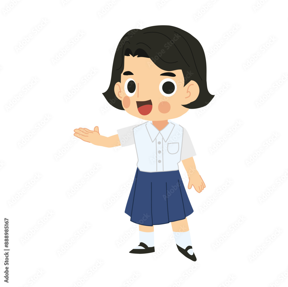 Happy Back to School Cartoon Character. Thai Student Girl Cartoon Character Happy Back to School Cartoon Character. Thai Student Girl Cartoon Character